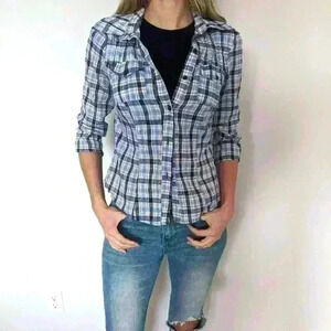 1955 vintage, button down  shirt, blue and red, Sz Medium